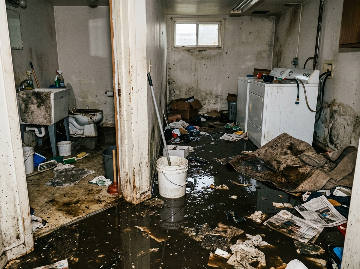 Before: Sewage backup, ground floor